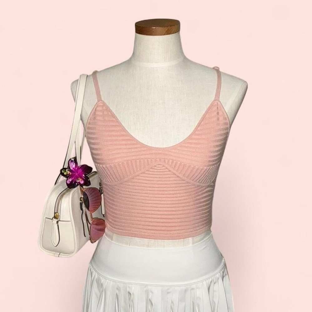Aerie Ribbed Corset Sweater Cropped Cami Tank Size S in Baby Pink